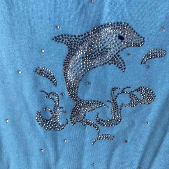 Princess Cruises women bling Rhinestone beaded Blue or Coral Top tee Size L NEW - Picture 3 of 7